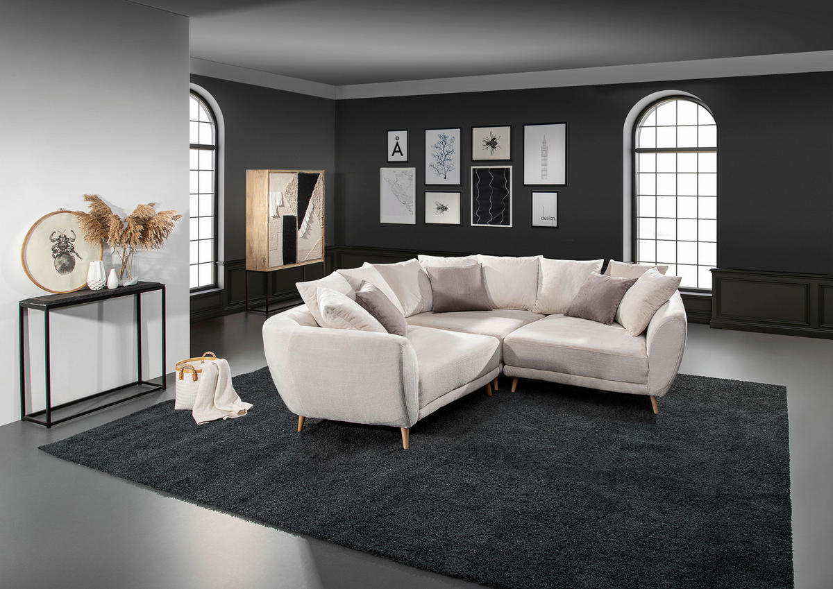 ECKSOFA Hellblau Flachgewebe  - Schlammfarben/Naturfarben, KONVENTIONELL, Holz/Textil (310/310cm) - Livetastic