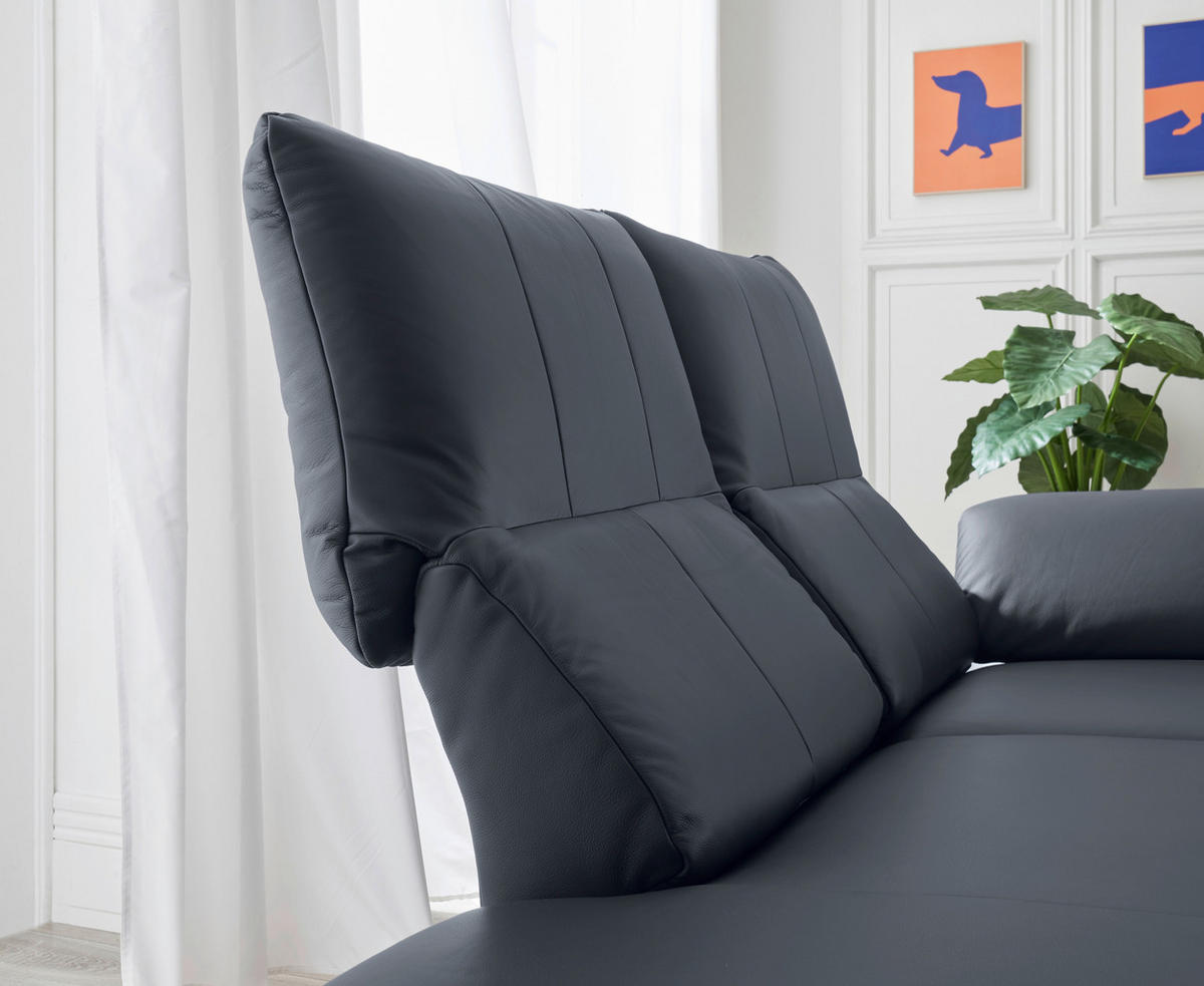 RÉCAMIERE Dunkelblau, Blaugrau Echtleder  - Chromfarben/Blaugrau, Design, Leder/Metall (209/85-109/95-16cm) - Dieter Knoll