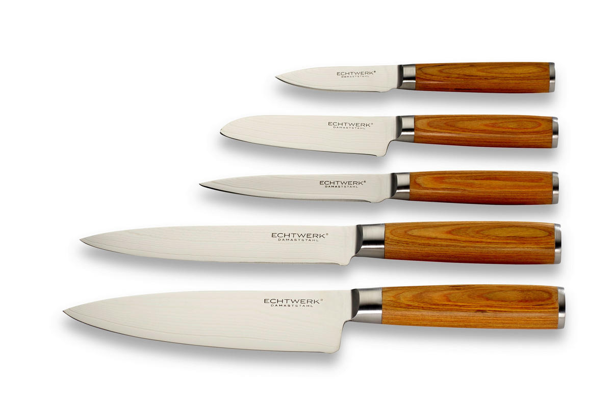 MESSERSET 5-teilig  - Silberfarben/Bernsteinfarben, Basics, Holz/Metall - Echtwerk
