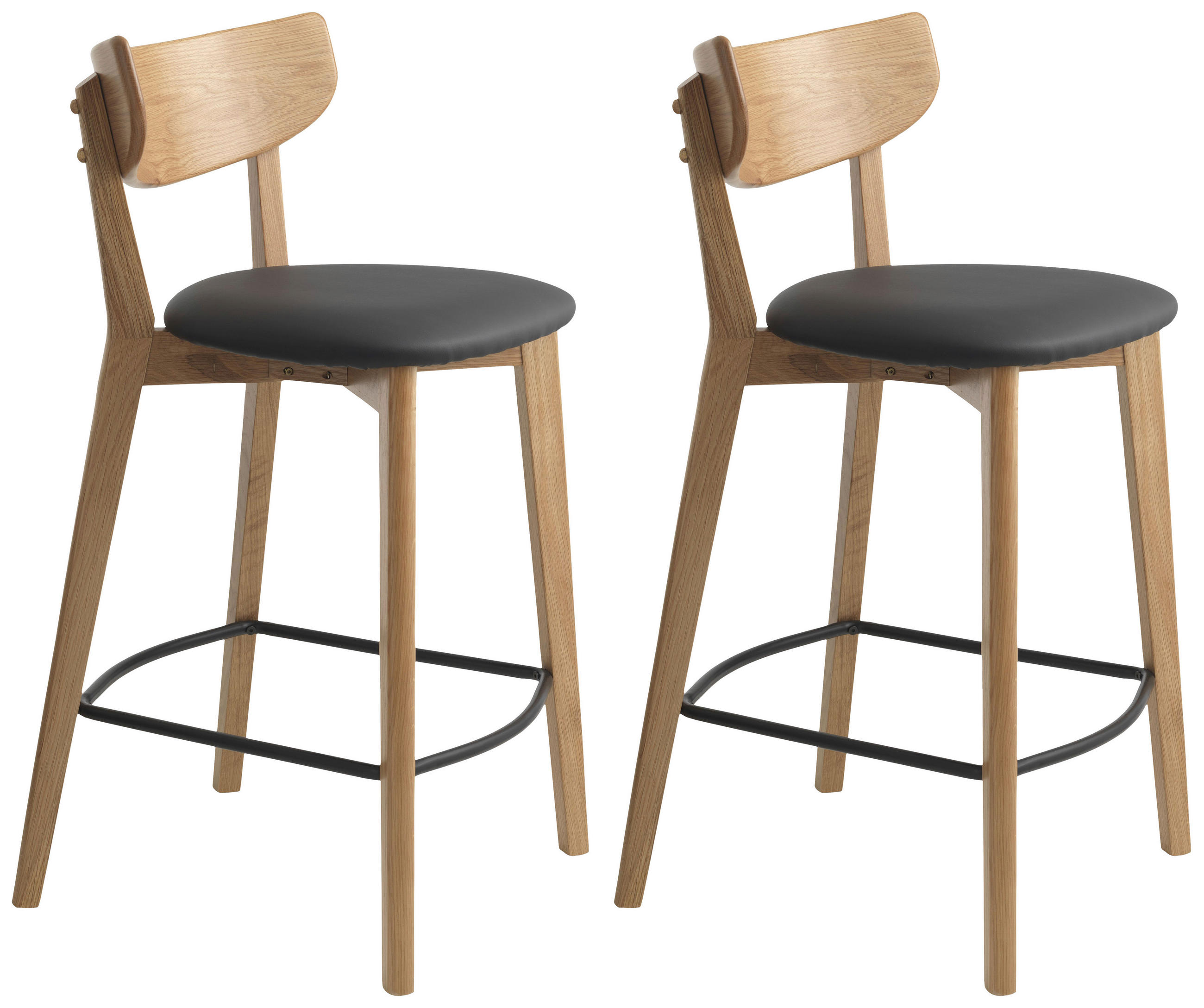 BARHOCKER-SET in Schwarz, Eichefarben  - Eichefarben/Schwarz, Design, Holz/Textil (47/93/50cm) - Linea Natura