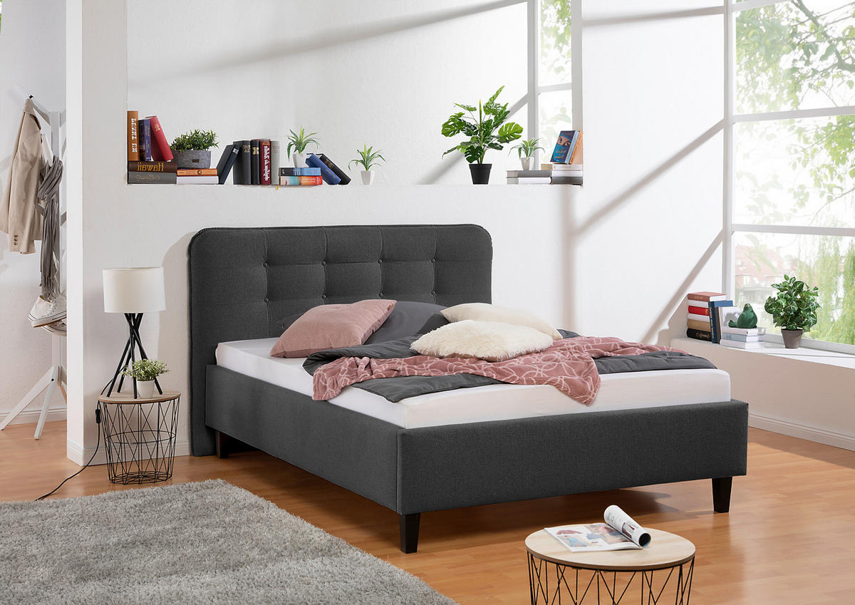 POLSTERBETT 140/200 cm,  in Anthrazit,  - Anthrazit/Schwarz, MODERN, Holz/Textil (140/200cm) - Livetastic