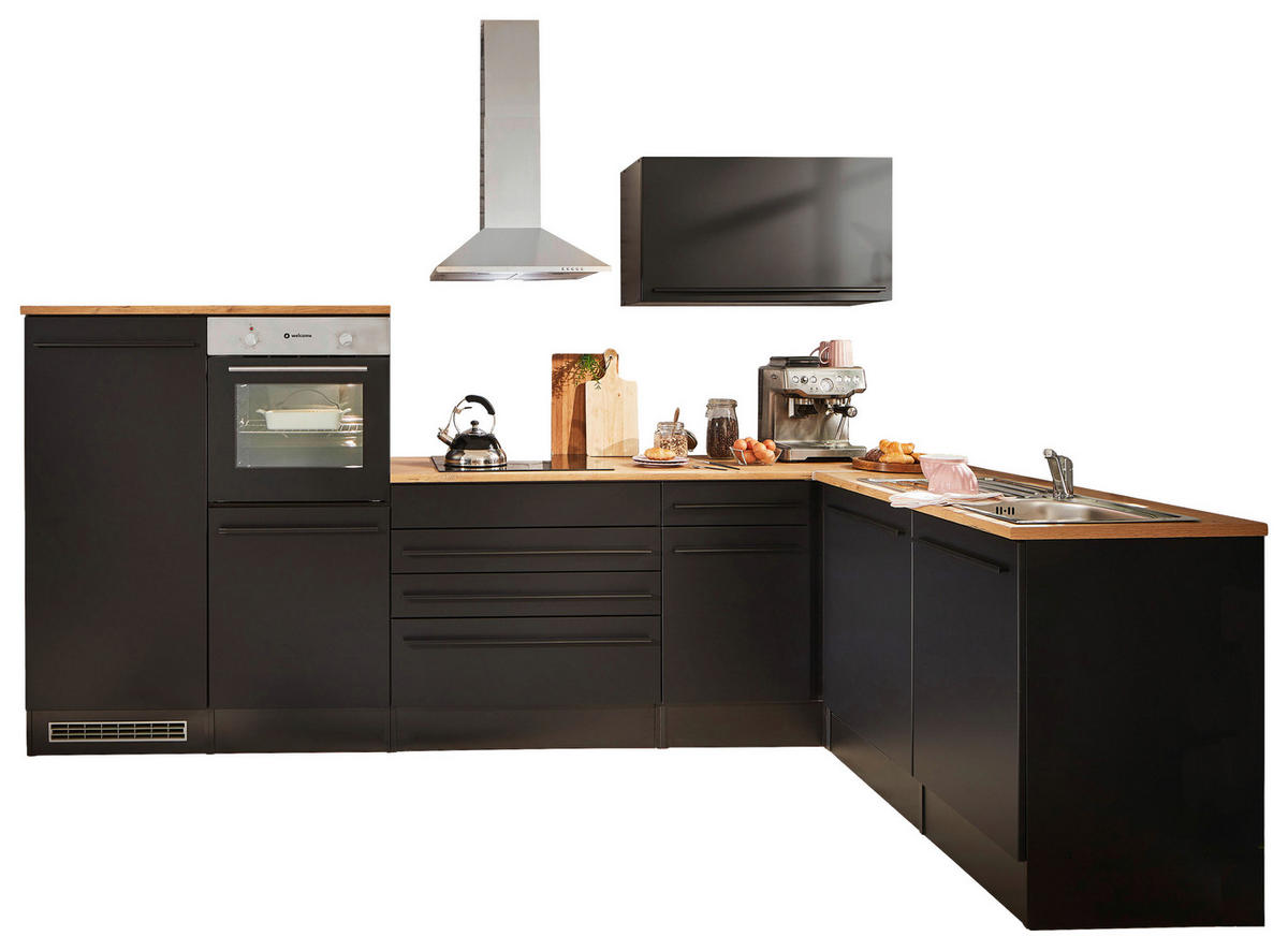 ECKKÜCHE 320/175 cm  in Schwarz  - Eichefarben/Schwarz, Basics, Holzwerkstoff/Kunststoff (320/175cm) - MID.YOU