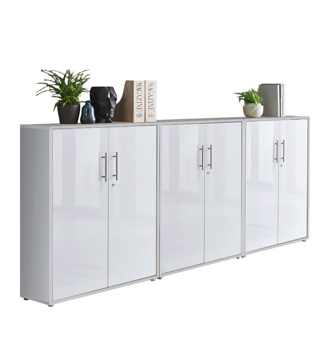 AKTENSCHRANK Grau, Weiß Hochglanz  - Weiß Hochglanz/Grau, MODERN, Holzwerkstoff (253,2/113,6/33cm) - MID.YOU