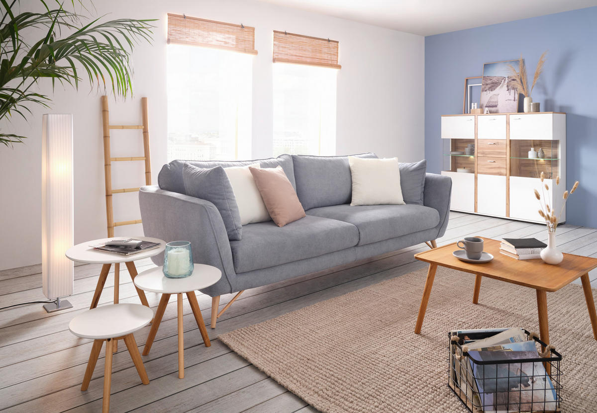 VISOKA KOMODA   142/131/37 cm   bela, boja hrasta  - boja hroma/boja hrasta, Moderno, metal/pločasti materijal (142/131/37cm) - Hom`in