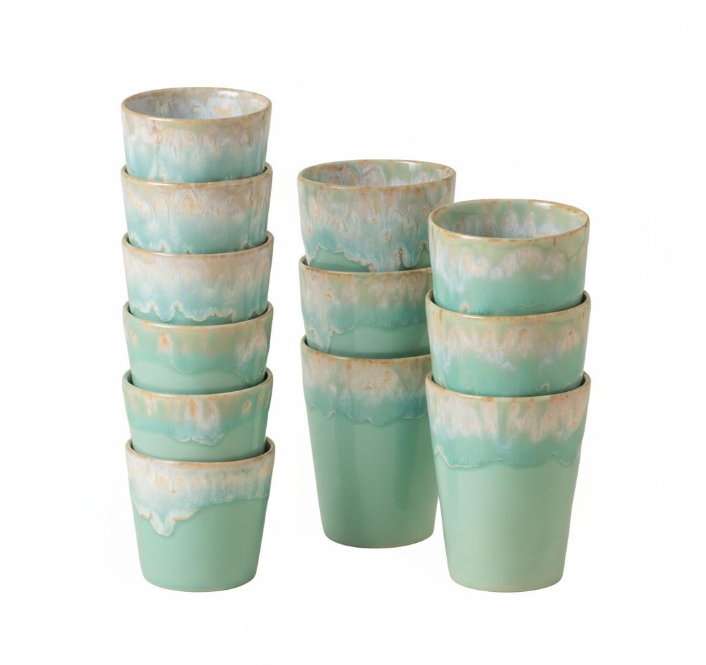 TASSENSET GRESPRESSO 12-teilig  - Türkis/Weiß Hochglanz, Basics, Keramik - Costa Nova