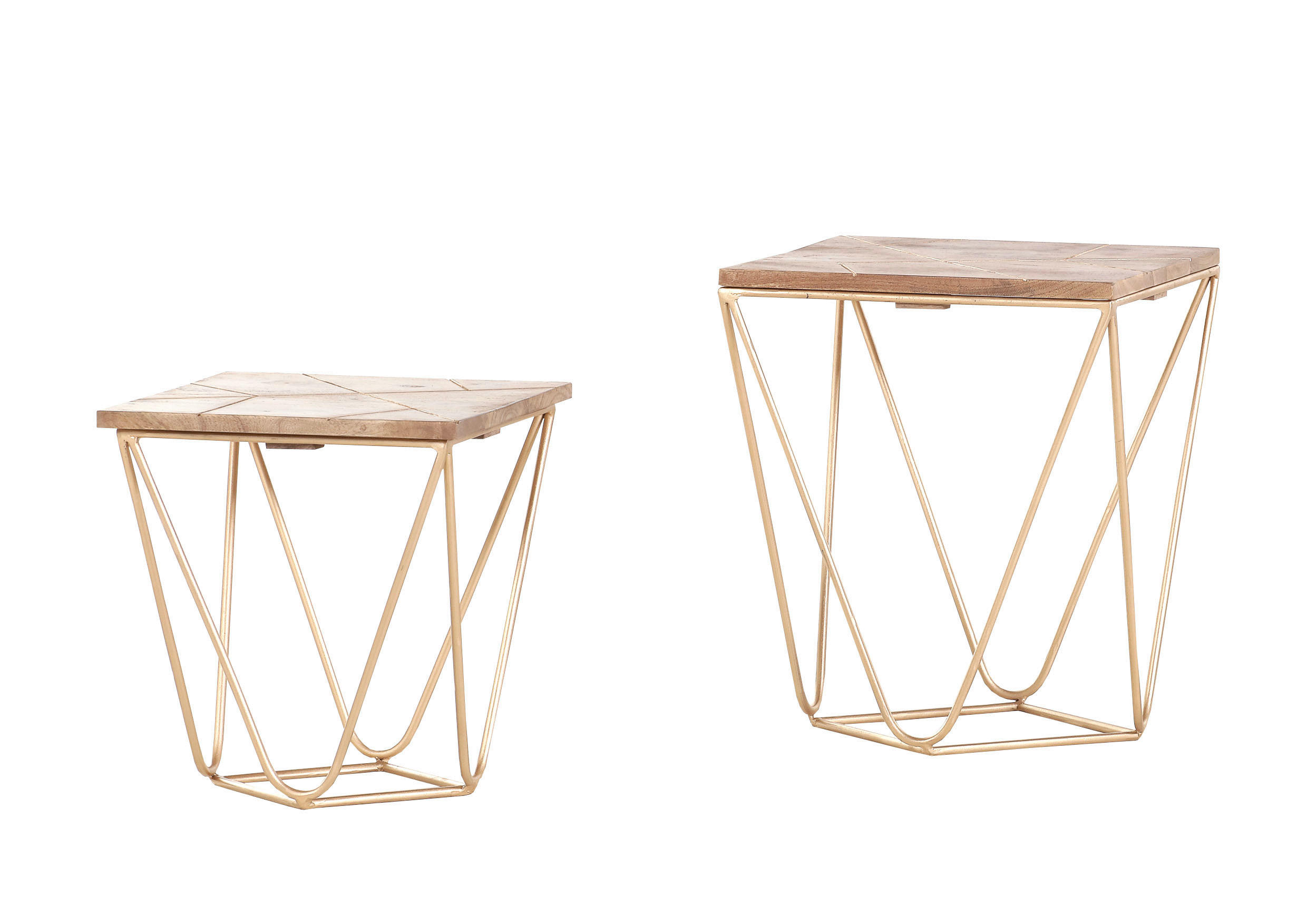 BEISTELLTISCHSET 42/50/35/40/35/40 cm Mangoholz massiv Naturfarben, Goldfarben quadratisch  - Goldfarben/Naturfarben, Design, Holz/Metall (42/50/35/40/35/40cm) - Landscape