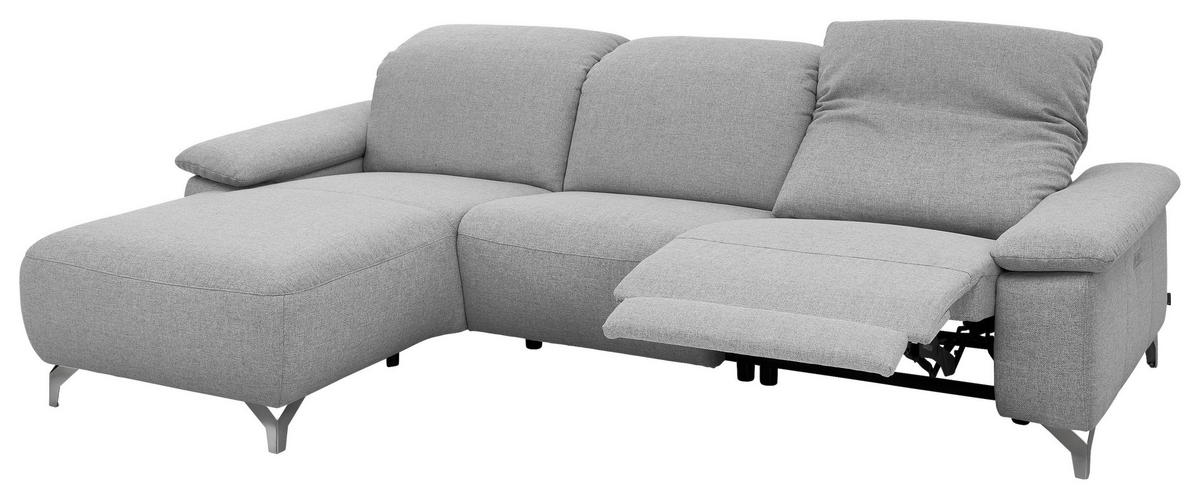 ECKSOFA Hellgrau Flachgewebe Rücken echt  - Chromfarben/Hellgrau, Design, Textil/Metall (180/280cm) - Musterring