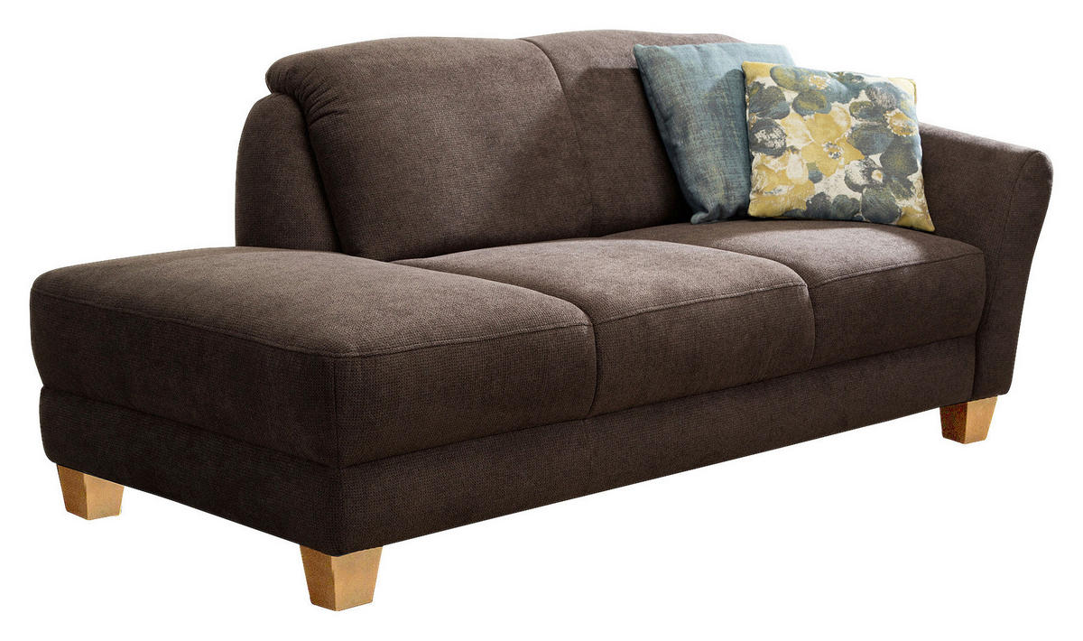 RÉCAMIERE Dunkelbraun Flachgewebe  - Dunkelbraun/Naturfarben, KONVENTIONELL, Holz/Textil (194/84/91cm) - Sit & More