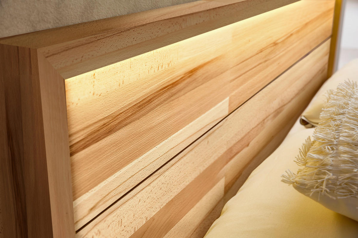 BETT 180/200 cm,  in Naturfarben, Kernbuche, Beleuchtung,  - Naturfarben/Kernbuche, MODERN, Holz (180/200cm) - MID.YOU
