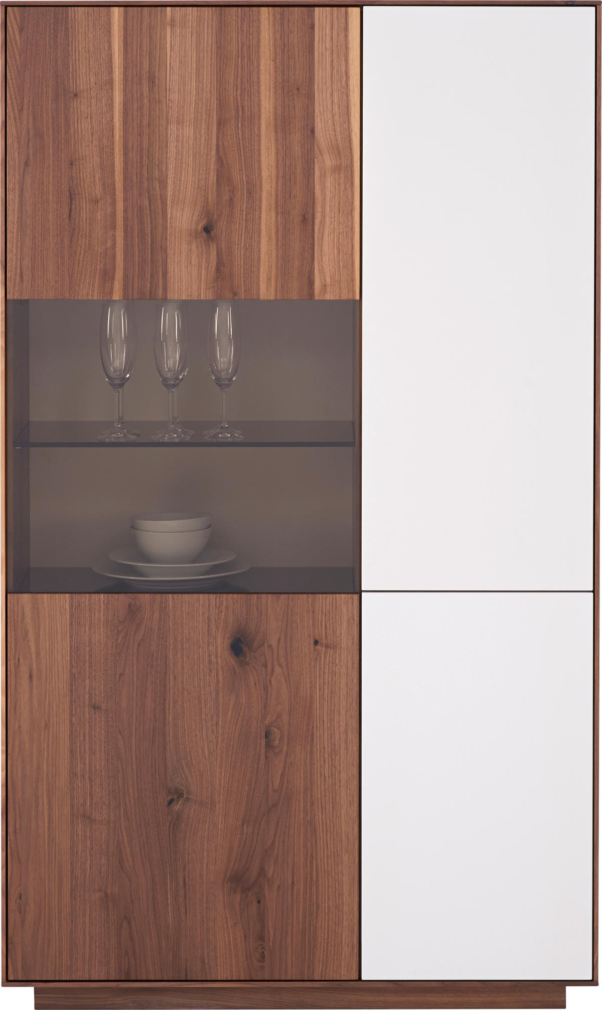 VITRINE  in massiv Astnuss Nussbaumfarben, Hellgrau - Nussbaumfarben/Hellgrau, Natur, Glas/Holz (98,1/166,6/36cm) - Anrei
