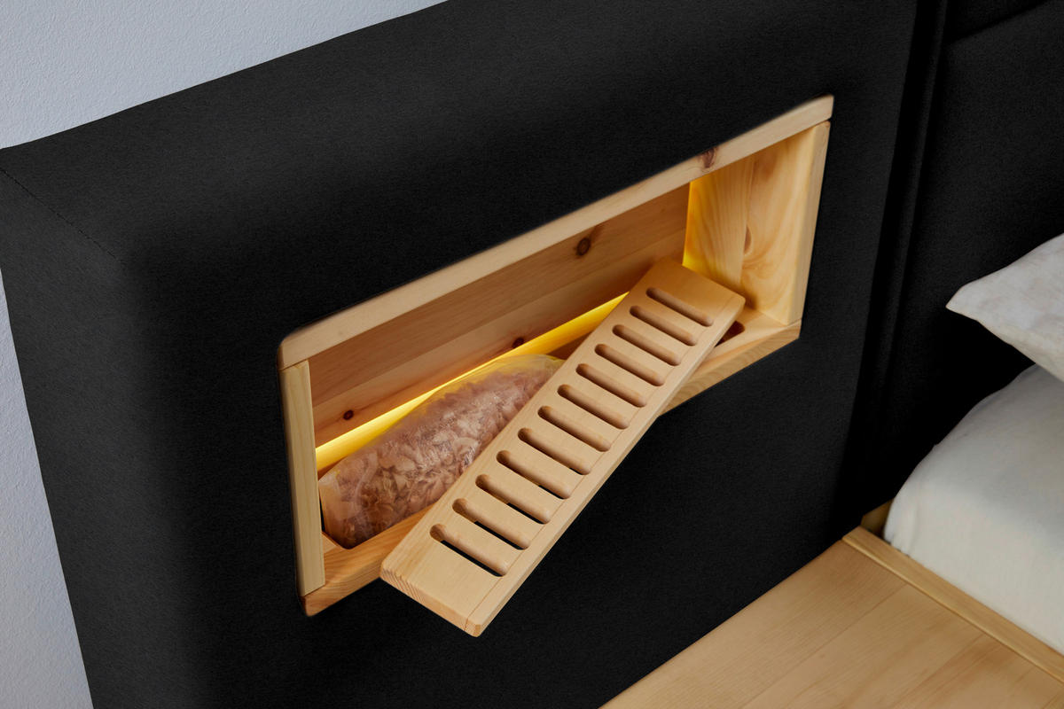 BOXSPRINGBETT 180/200 cm,  in Eichefarben, Dunkelgrau, Matratze, Topper, H2 = mittel  - Eichefarben/Dunkelgrau, Natur, Holz/Textil (180/200cm) - Valnatura