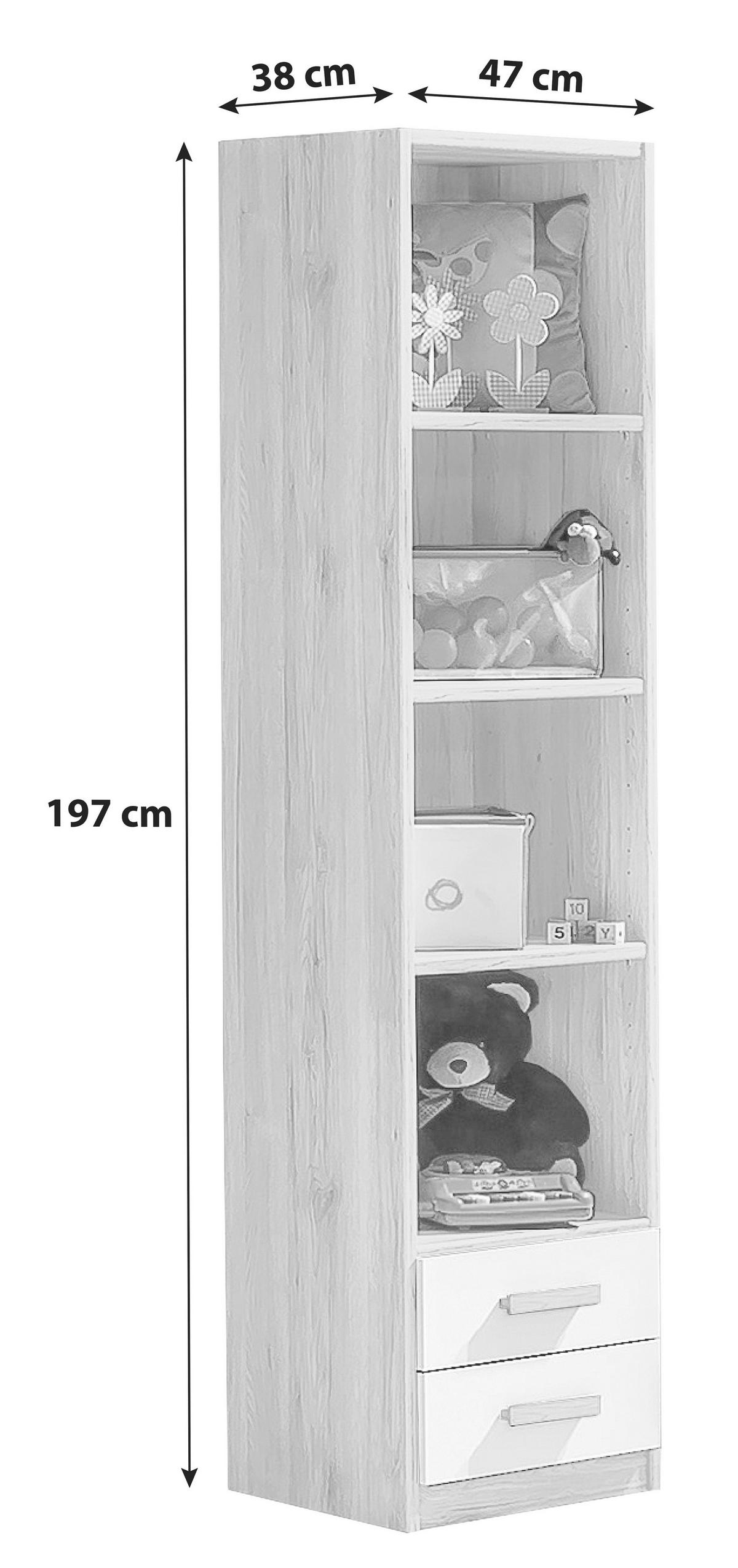 REGAL Weiß, Eichefarben  - Eichefarben/Weiß, Design, Holzwerkstoff/Kunststoff (47/197/38cm) - MID.YOU