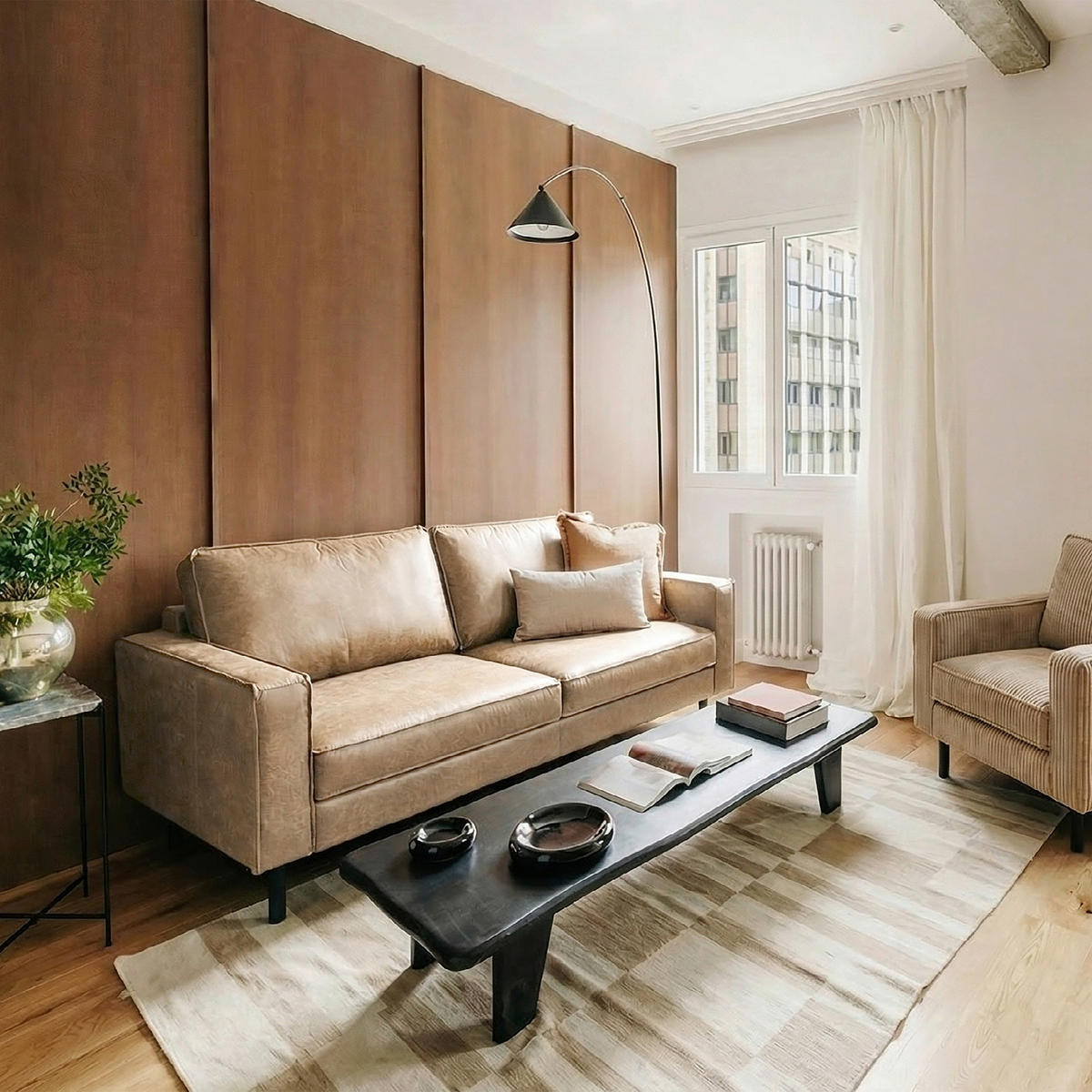 2-SITZER-SOFA Sandfarben Echtleder Lederlook  - Sandfarben, Design, Leder/Textil (148/85/92cm) - Livetastic