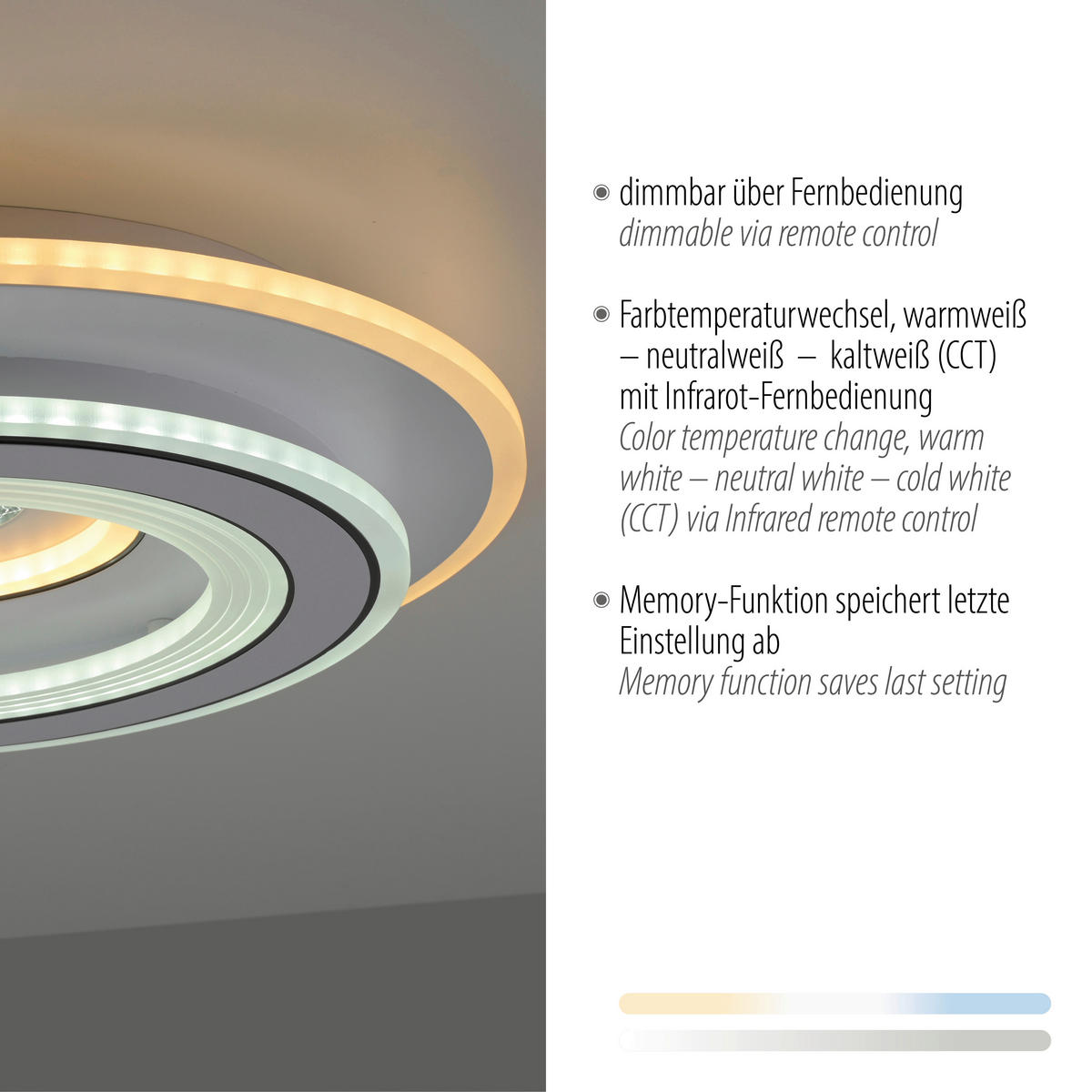 STROPNA LED-SVETILKA   38 W//3000-6500 K/230 V/ - bela, Design, kovina/umetna masa (40cm)