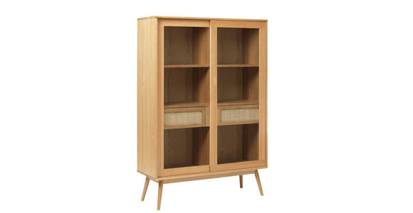 HIGHBOARD furniert Eichefarben, Naturfarben Einlegeböden  - Eichefarben/Naturfarben, Trend, Naturmaterialien/Glas (90/160/45cm) - Carryhome