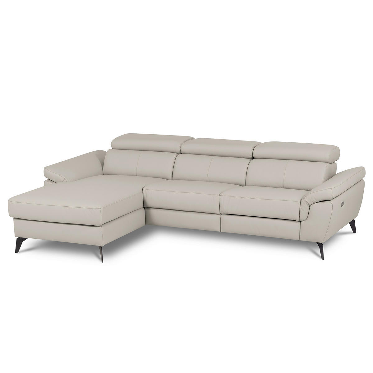 ECKSOFA SONO in Lederlook Echtleder Platinfarben Armteilverstellung, Kopfteilverstellung  179/252 cm  - Platinfarben/Schwarz, Design, Leder/Textil (179/252cm) - Livetastic