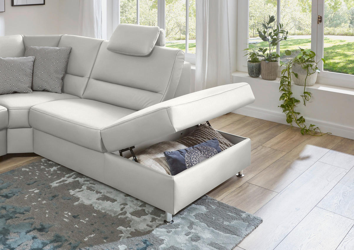 ECKSOFA in Echtleder Weiss  - Weiss/Beige, Design, Leder/Metall (288/249cm) - Beldomo Premium