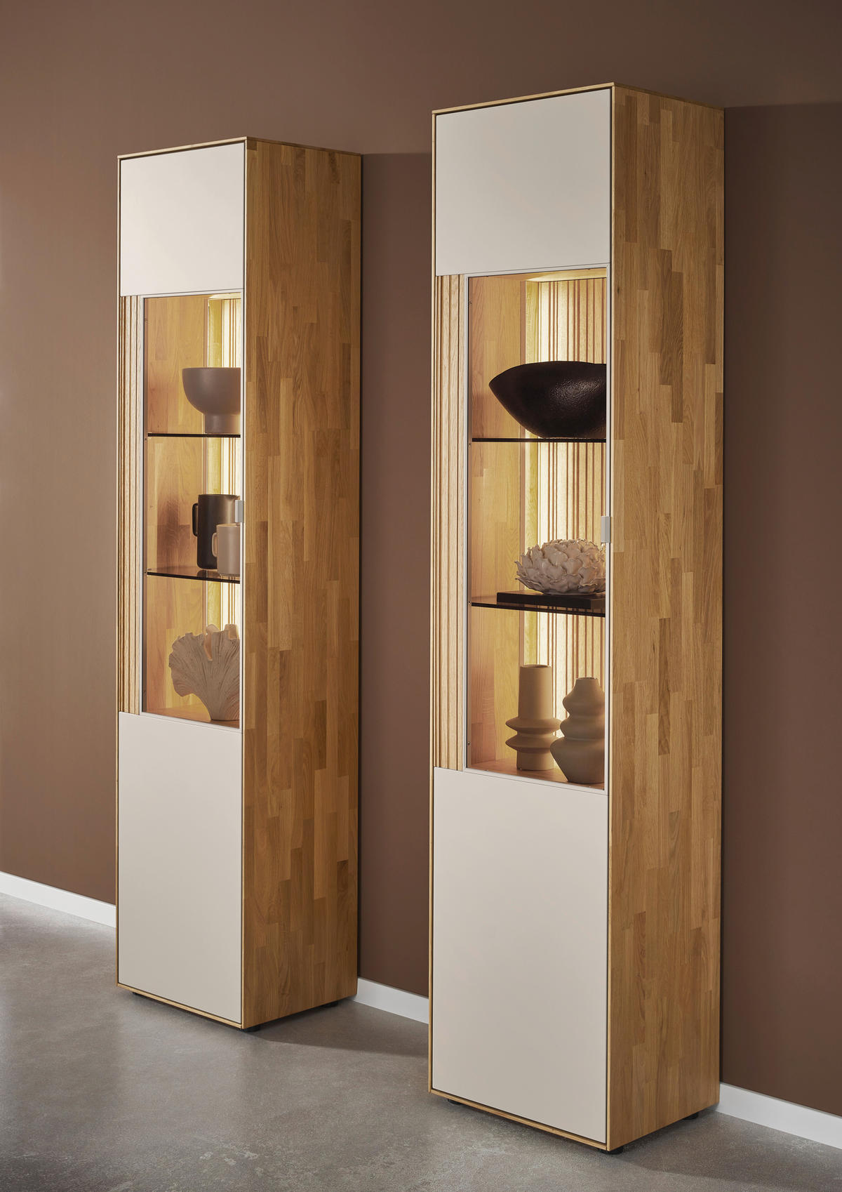 VITRINE  in massiv Wildeiche Kaschmir, Wildeiche - Kaschmir/Wildeiche, Design, Glas/Holz (46,9/205,5/37,1cm) - Dieter Knoll