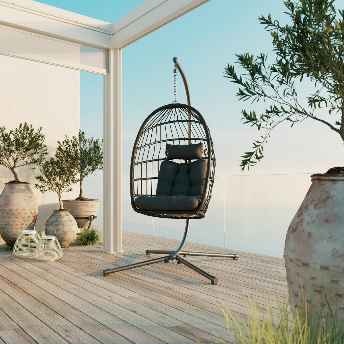 HÄNGESESSEL 100/198/100 cm Eisen  - Dunkelgrau/Schwarz, MODERN, Kunststoff/Textil (100/198/100cm) - Ambia Garden