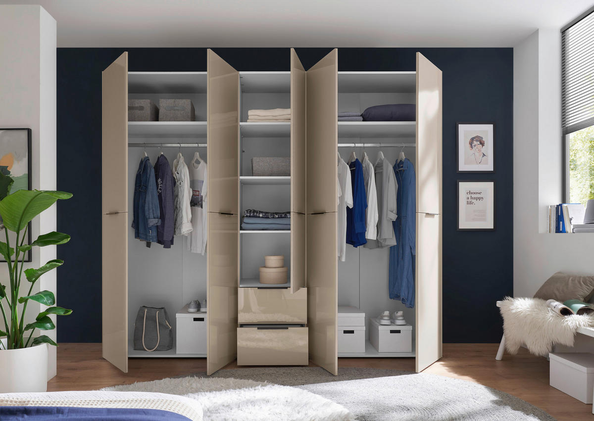 KLEIDERSCHRANK  in Kaschmir  - Kaschmir/Schwarz, KONVENTIONELL, Glas/Holzwerkstoff (250/212/57cm) - Boxxx