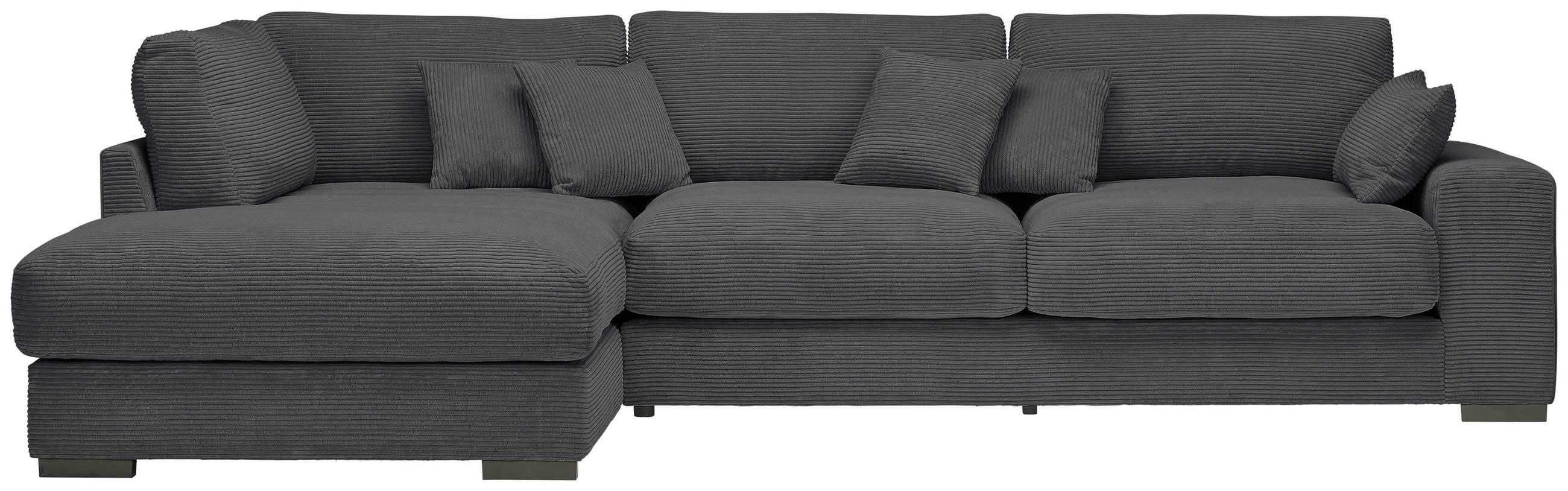 ECKSOFA  in Cord Graphitfarben Zierkissen, Rückenkissen  205/340 cm  - Schwarz/Graphitfarben, Design, Kunststoff/Textil (205/340cm) - Lomoco