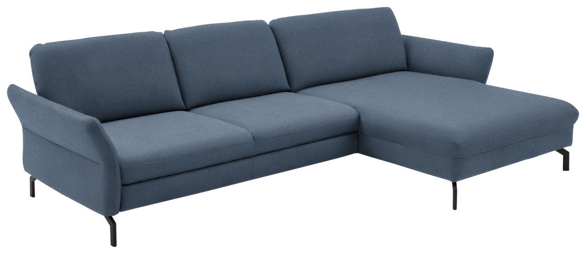 ECKSOFA in Velours Blau  - Blau/Schwarz, Design, Textil/Metall (306/179cm) - Beldomo System