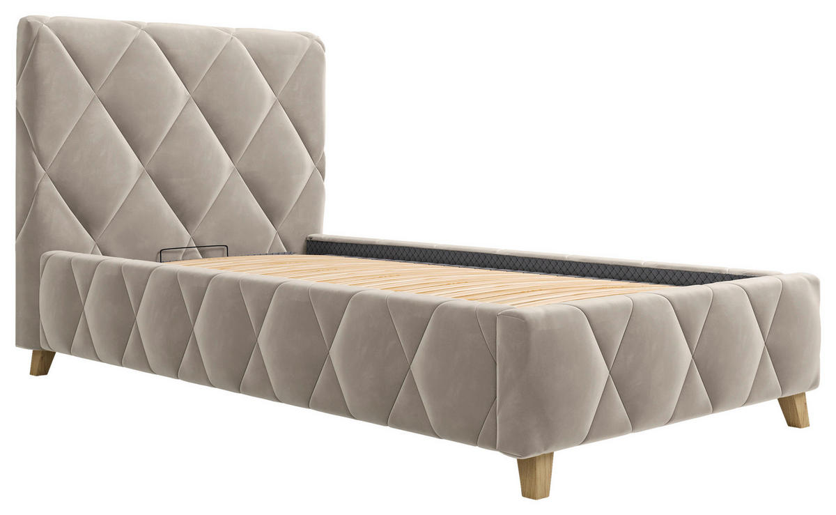 POLSTERBETT gepolstertes Kopfteil, Lattenrost, Bettkasten 100/200 cm  in Cappuccino  - Cappuccino, MODERN, Holz/Textil (100/200cm) - MID.YOU