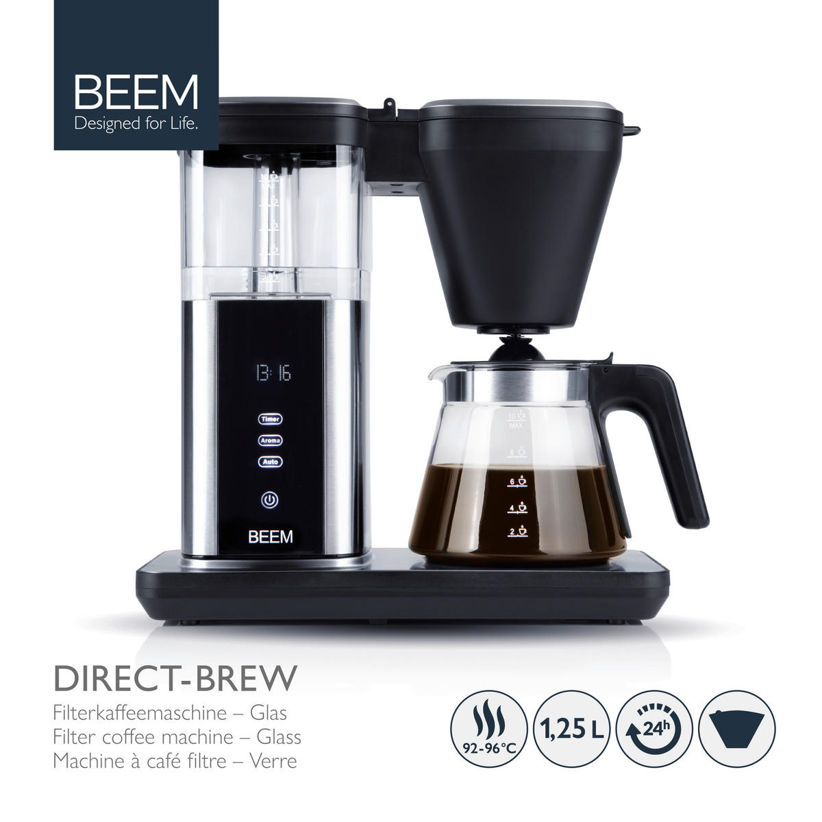 FILTERKAFFEEMASCHINE  - Edelstahlfarben/Schwarz, Trend, Glas/Kunststoff (40/21/40cm) - Beem
