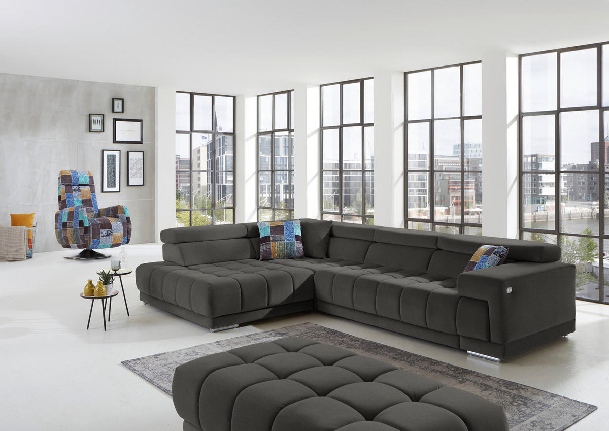 ECKSOFA in Mikrofaser Dunkelgrau  222/326 cm  - Chromfarben/Dunkelgrau, Design, Textil/Metall (222/326cm) - Beldomo Speed