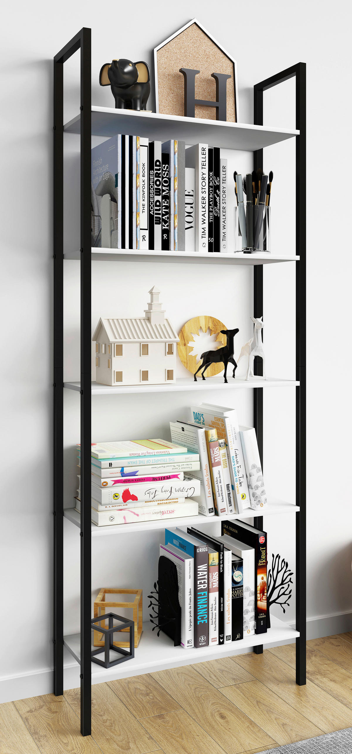 HYLLA i 62/165/24 cm vit, svart  - vit/svart, Design, metall/trämaterial (62/165/24cm) - MID.YOU
