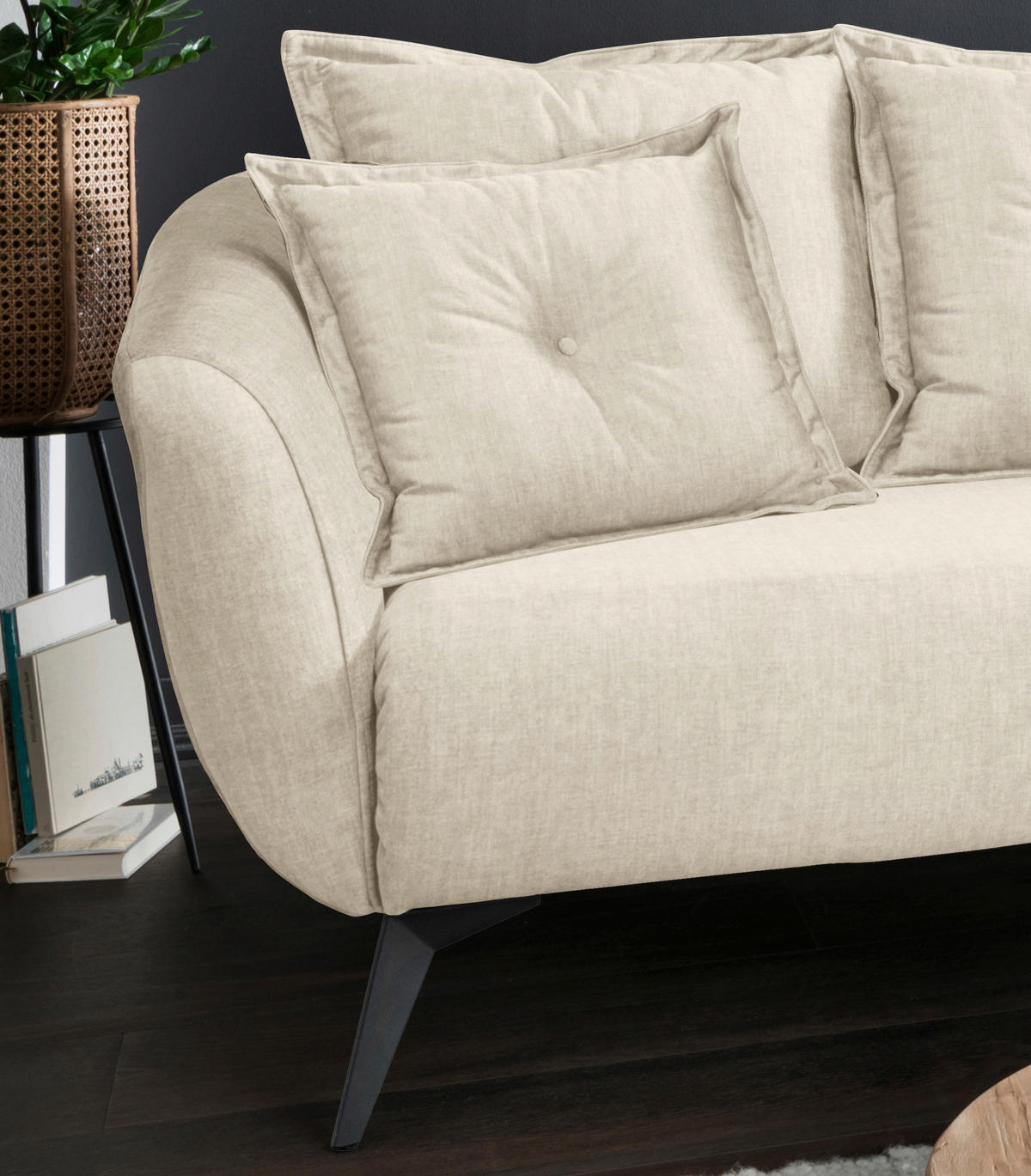 ECKSOFA in Velours Beige  277/162 cm  - Beige/Schwarz, MODERN, Textil/Metall (277/162cm) - Livetastic