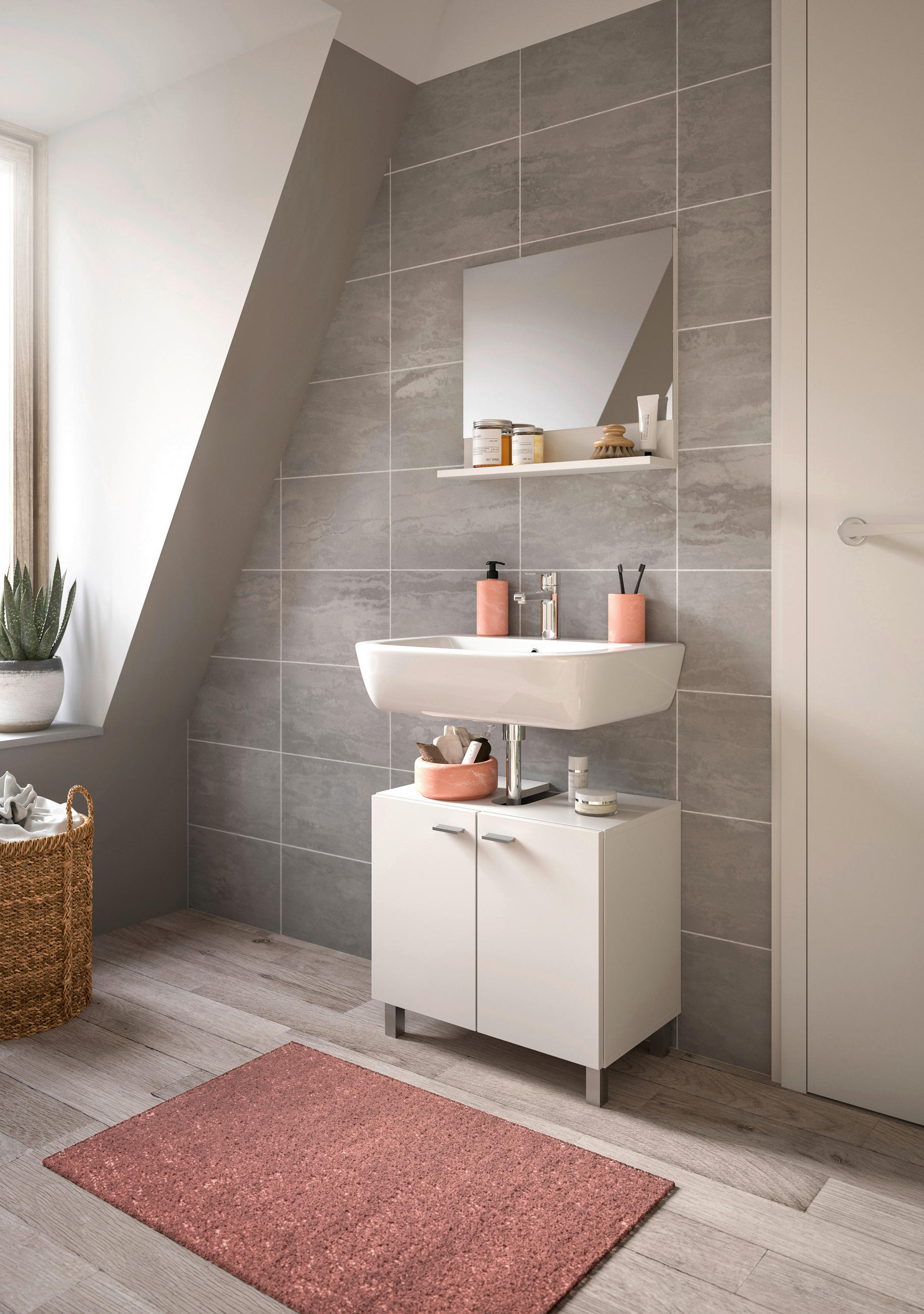BADEZIMMER 2-teilig  in 57 cm  - Silberfarben/Weiß, MODERN, Glas/Holzwerkstoff (57cm) - MID.YOU