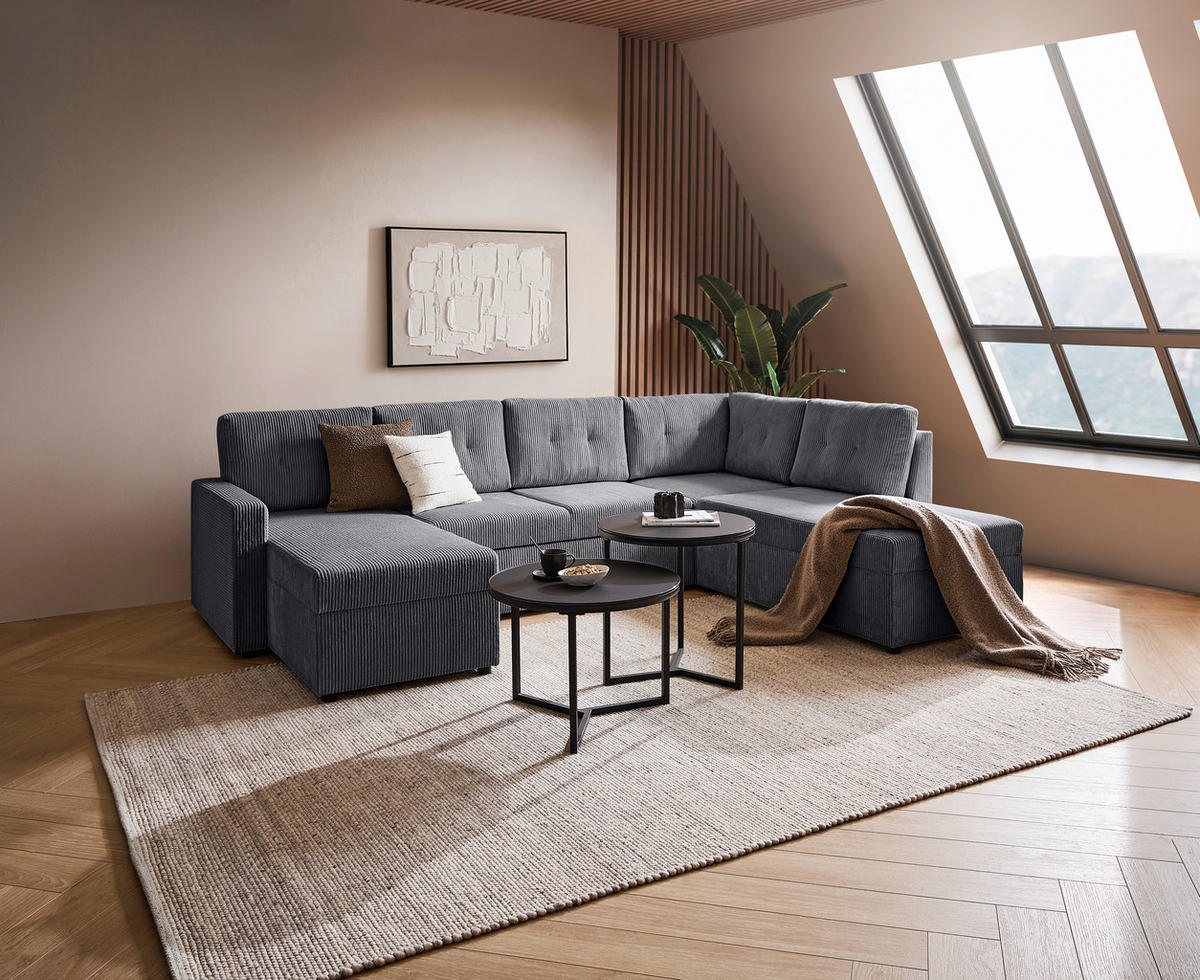 WOHNLANDSCHAFT in Cord Anthrazit  - Anthrazit/Schwarz, Konventionell, Kunststoff/Textil (126/293/155cm) - Ti'me