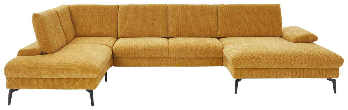 WOHNLANDSCHAFT in Webstoff Currygelb  - Currygelb/Schwarz, Design, Textil/Metall (208/354/157cm) - Dieter Knoll