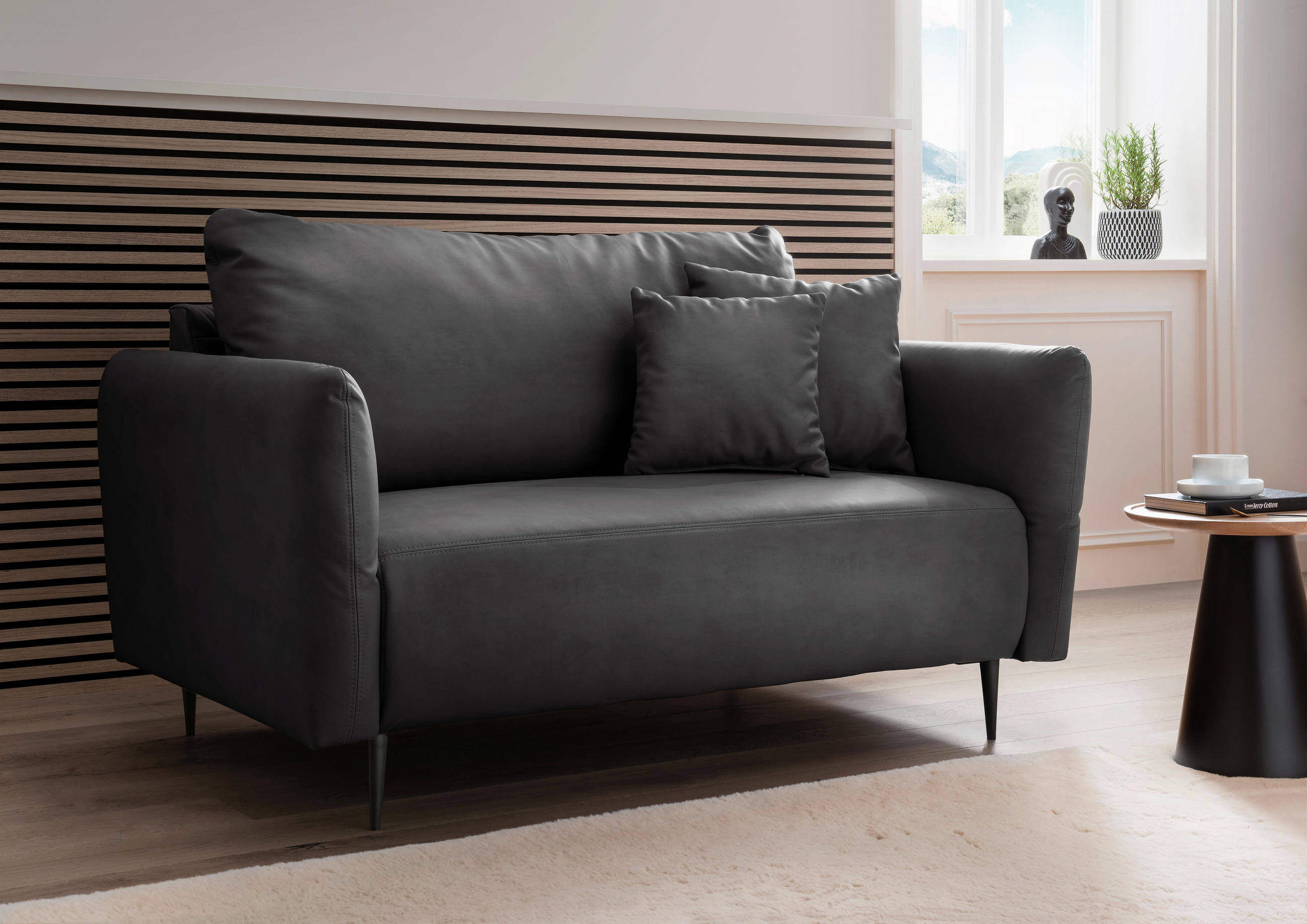 2-SITZER-SOFA Lederlook Schwarz  - Schwarz, Design, Textil/Metall (163/97/102cm) - Livetastic