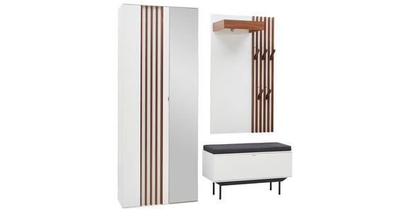GARDEROBE 195/198/37 cm - Nussbaumfarben/Weiß, Design, Glas/Holz (195/198/37cm) - Ambiente