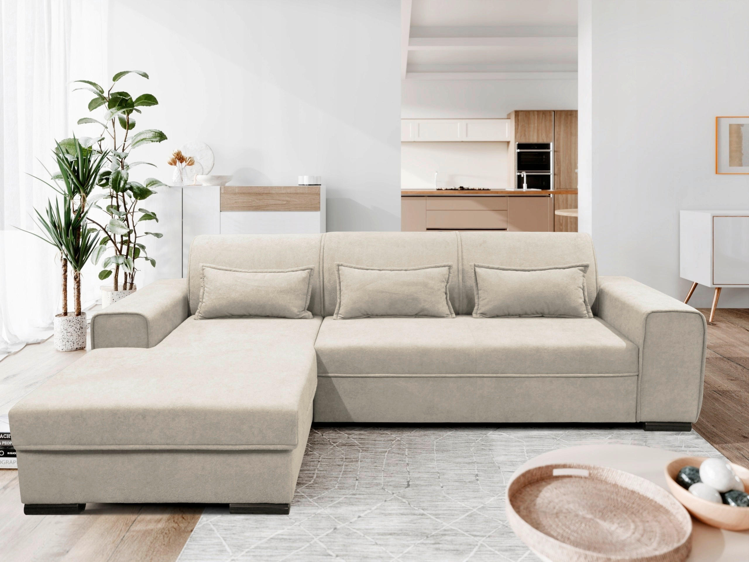 ECKSOFA Beige Struktur, Bouclé  - Beige/Schwarz, Design, Kunststoff/Textil (175/270cm) - MID.YOU
