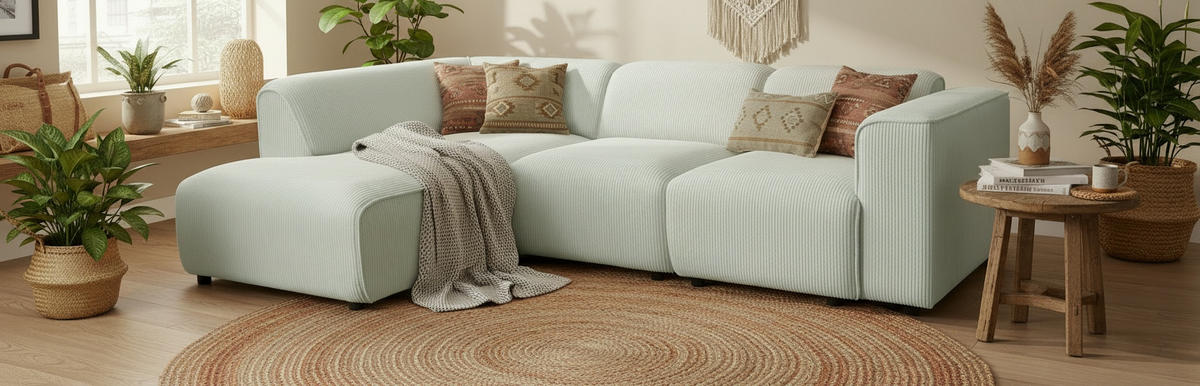 ECKSOFA ANTHONY Mintgrün Cord  - Schwarz/Mintgrün, Design, Kunststoff/Textil (163/275cm) - MID.YOU