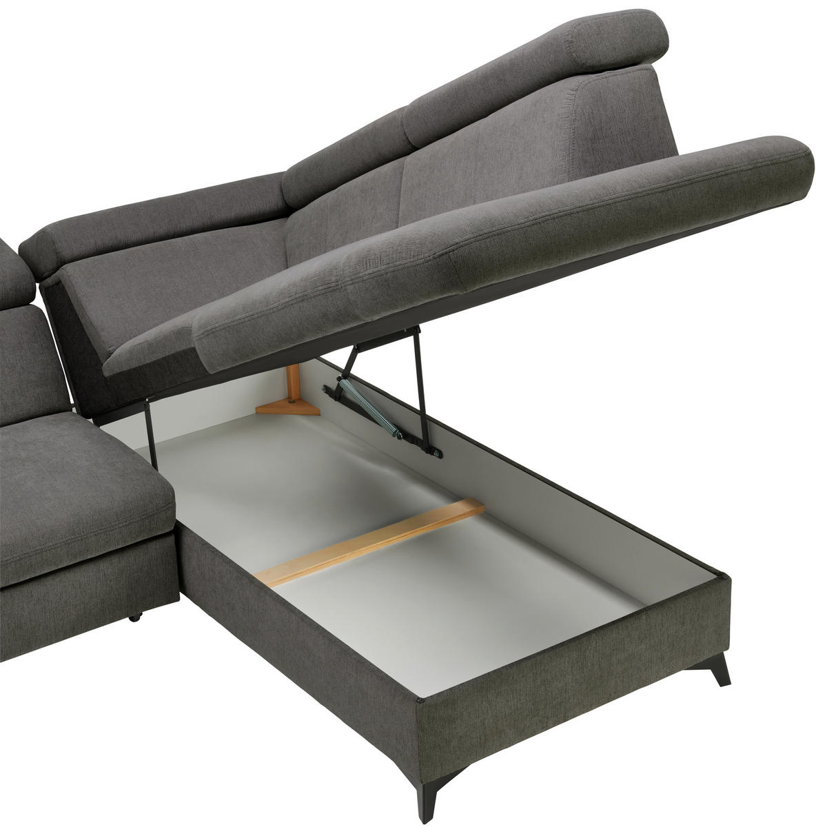 Ecksofa inkl. Funktionen PRAG Anthrazit Chenille  - Anthrazit/Schwarz, Design, Textil/Metall (260/203cm) - Stylife