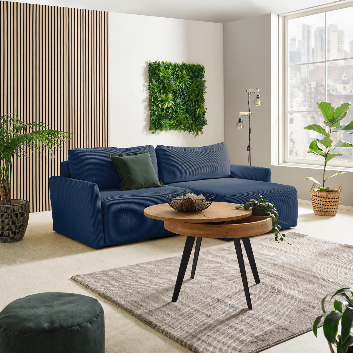 ECKSOFA in Cord Blau  - Blau/Schwarz, Konventionell, Kunststoff/Textil (228/146cm) - MID.YOU