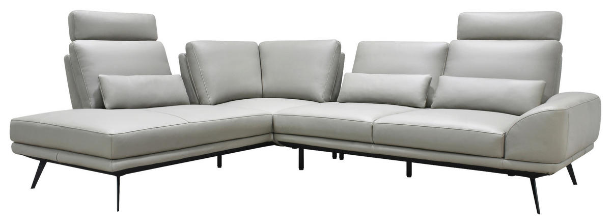 ECKSOFA Taupe Echtleder Zierkissen, Rücken echt, Kopfteilverstellung, Sitztiefenverstellung, Kopfstütze  - Taupe/Schwarz, Design, Leder/Metall (225/276cm) - Celina Home