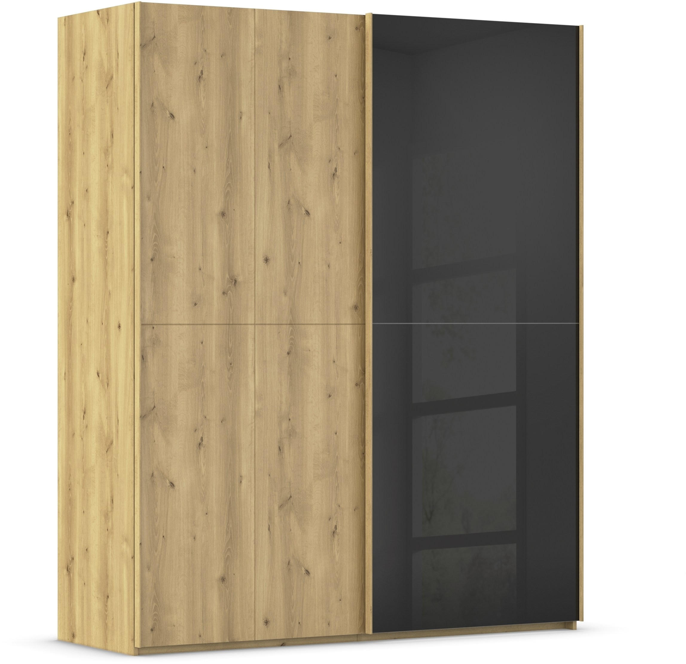 SCHWEBETÜRENSCHRANK 180/223/68 cm 2-türig Schwarz, Eichefarben  - Eichefarben/Schwarz, Design, Glas/Holz (180/223/68cm) - Novel