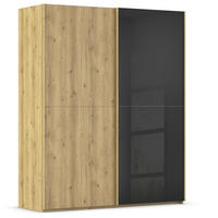 SCHWEBETÜRENSCHRANK 180/223/68 cm 2-türig Schwarz, Eichefarben  - Eichefarben/Schwarz, Design, Glas/Holz (180/223/68cm) - Novel