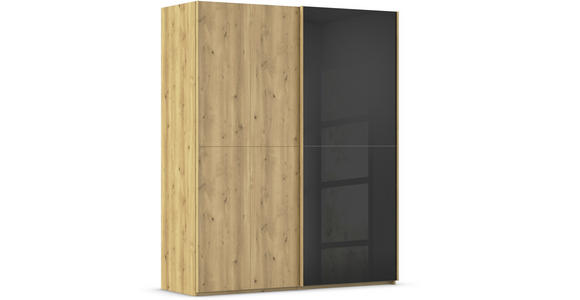 SCHWEBETÜRENSCHRANK 180/223/68 cm 2-türig Schwarz, Eichefarben  - Eichefarben/Schwarz, Design, Glas/Holz (180/223/68cm) - Novel