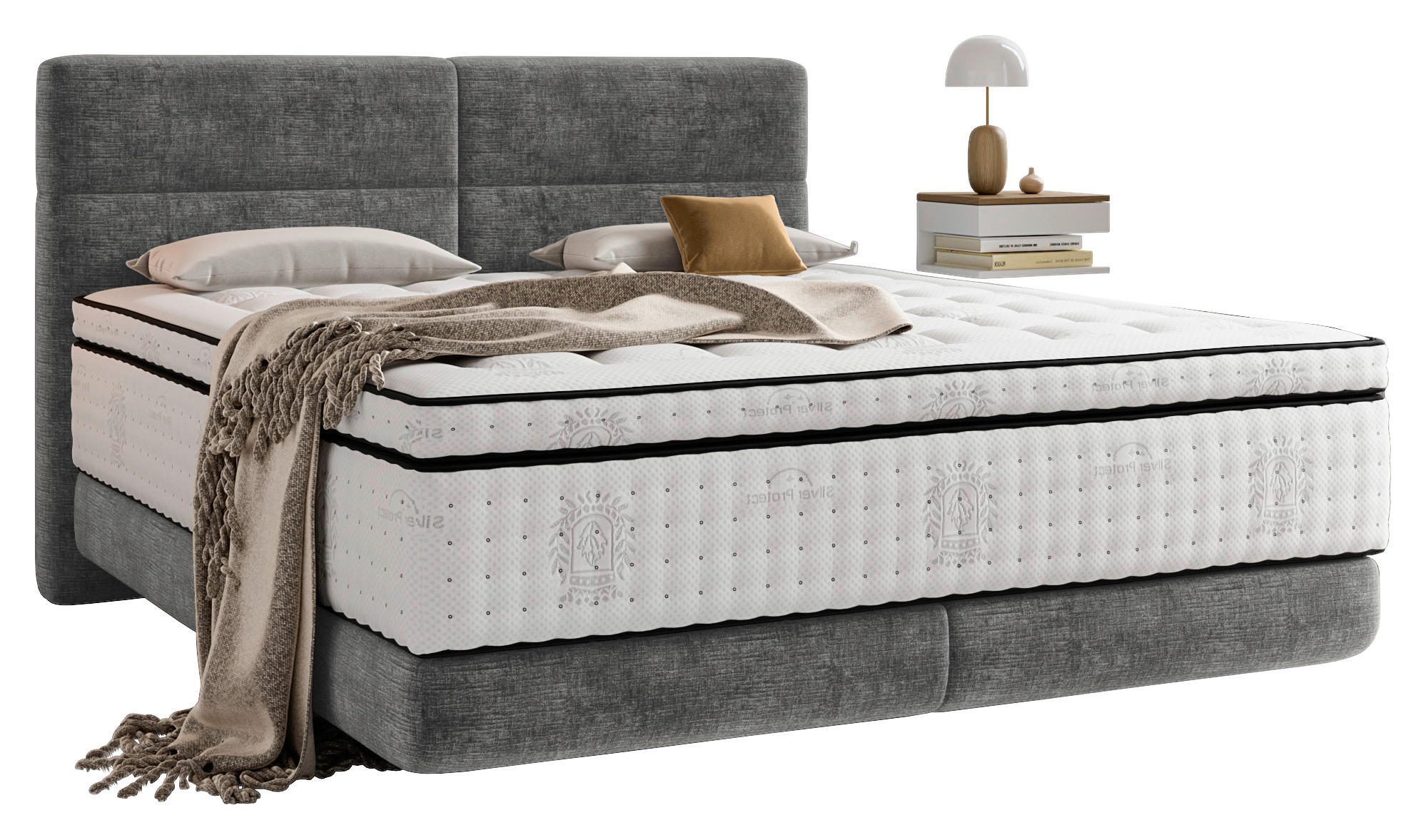 BOXSPRINGBETT 180/200 cm,  in Grau, Matratze, Topper, H3 + H3 = fest  - Schwarz/Grau, KONVENTIONELL, Holz/Textil (180/200cm) - Esposa