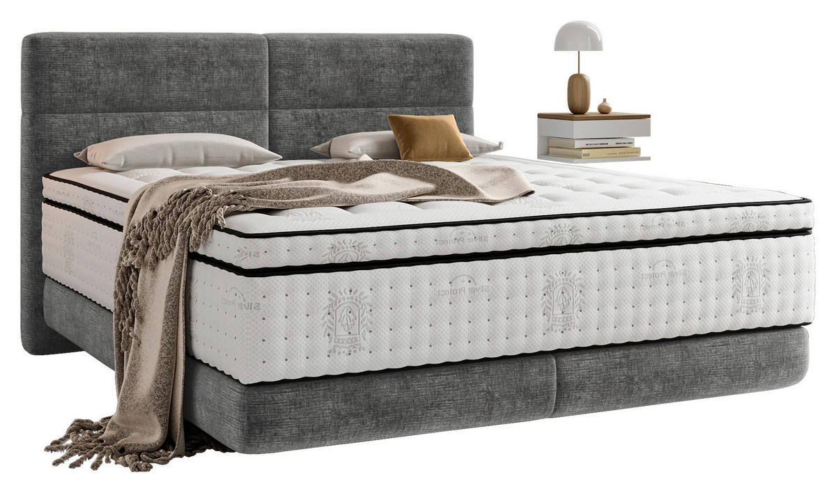 BOXSPRINGBETT 180/200 cm,  in Grau, Matratze, Topper, H3 + H3 = fest  - Schwarz/Grau, KONVENTIONELL, Holz/Textil (180/200cm) - Esposa