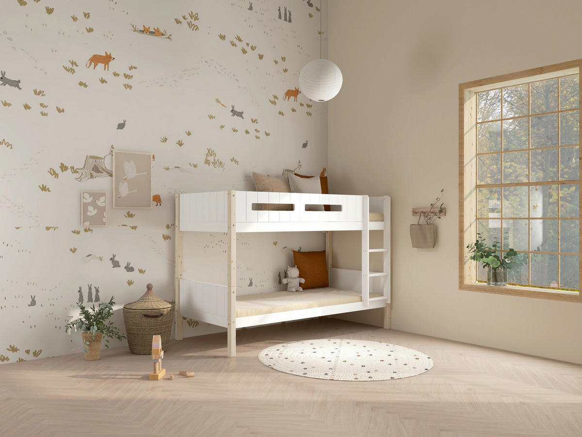 ETAGENBETT 90/200 cm,  in Absturzsicherung, Leiter, Lattenrost, Rollroste  - Naturfarben/Weiß, MODERN, Holz (90/200cm) - Chameo