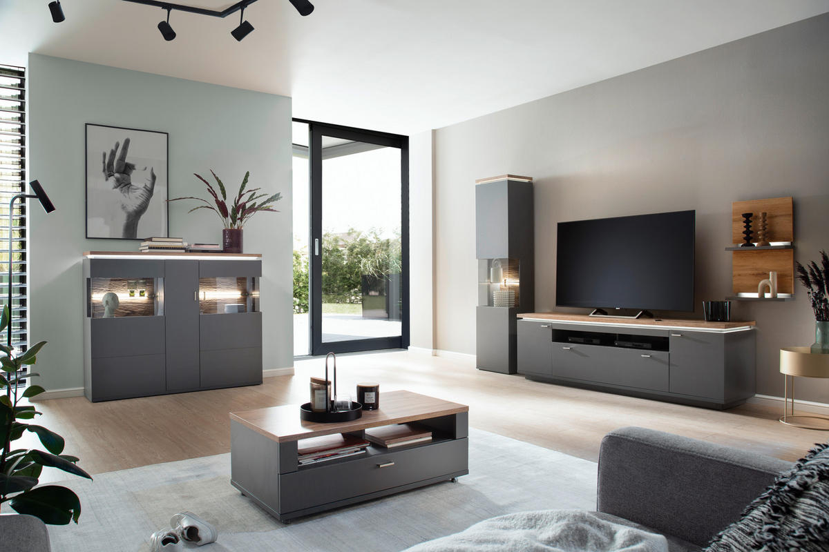 TV-ELEM 210/65/50 cm  - Wotan tölgy/szürke, Design, faalapú anyag/fém (210/65/50cm) - Stylife