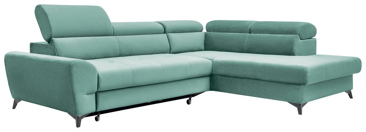 ECKSOFA Mintgrün Velours  - Schwarz/Mintgrün, MODERN, Textil/Metall (272/212cm) - MID.YOU