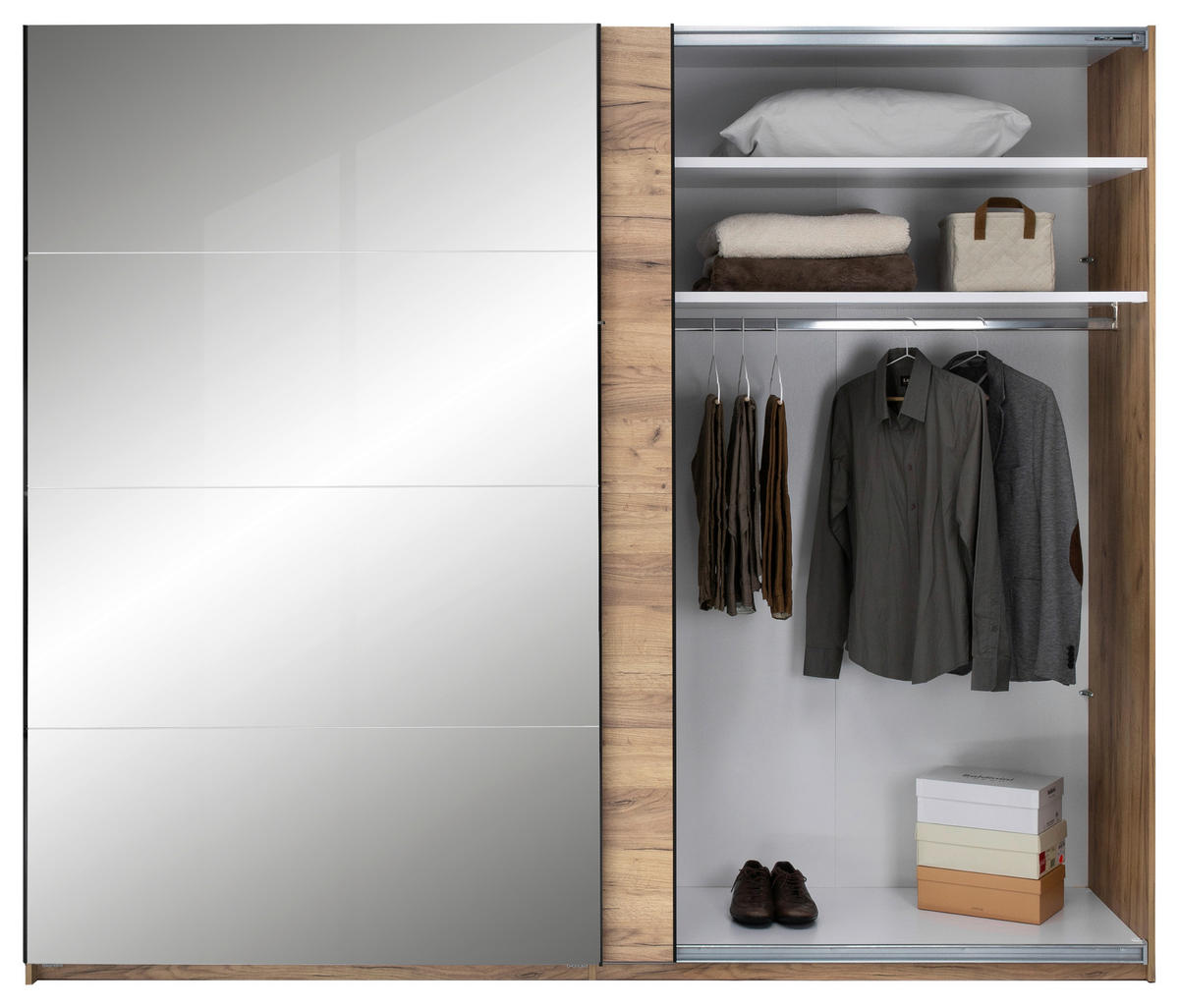 SCHIEBETÜRENSCHRANK 250/210/62 cm 2-türig Eichefarben  - Eichefarben/Schwarz, MODERN, Holzwerkstoff/Metall (250/210/62cm) - MID.YOU
